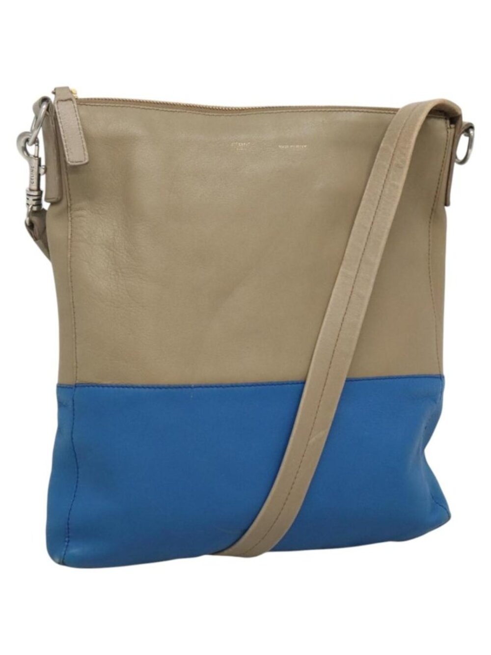 CELINE Shoulder Bag Leather Beige Gold blue